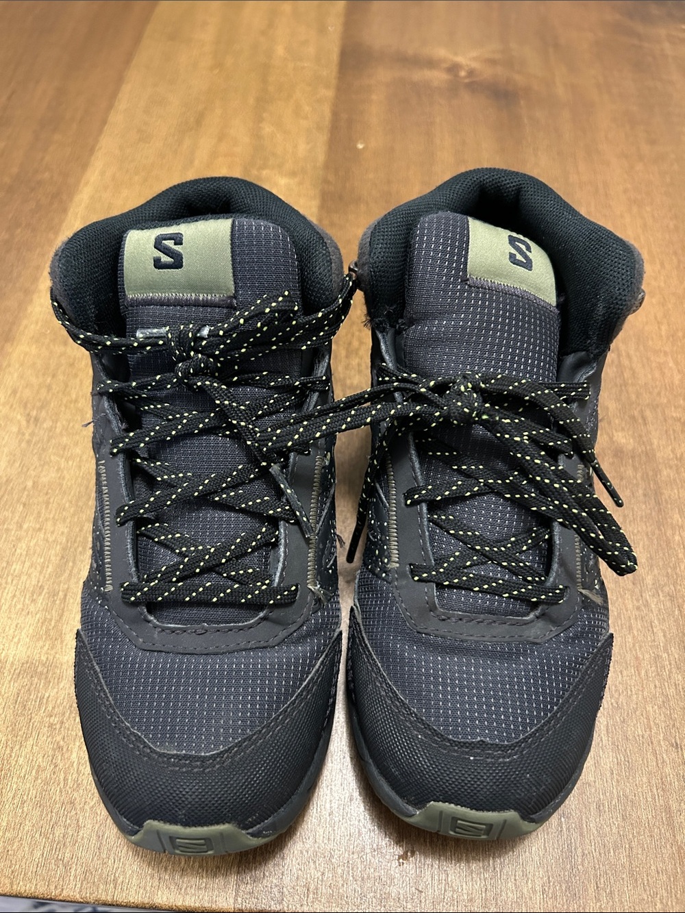 Salomon Kids Black Sneakers with Olive Logo Tabs